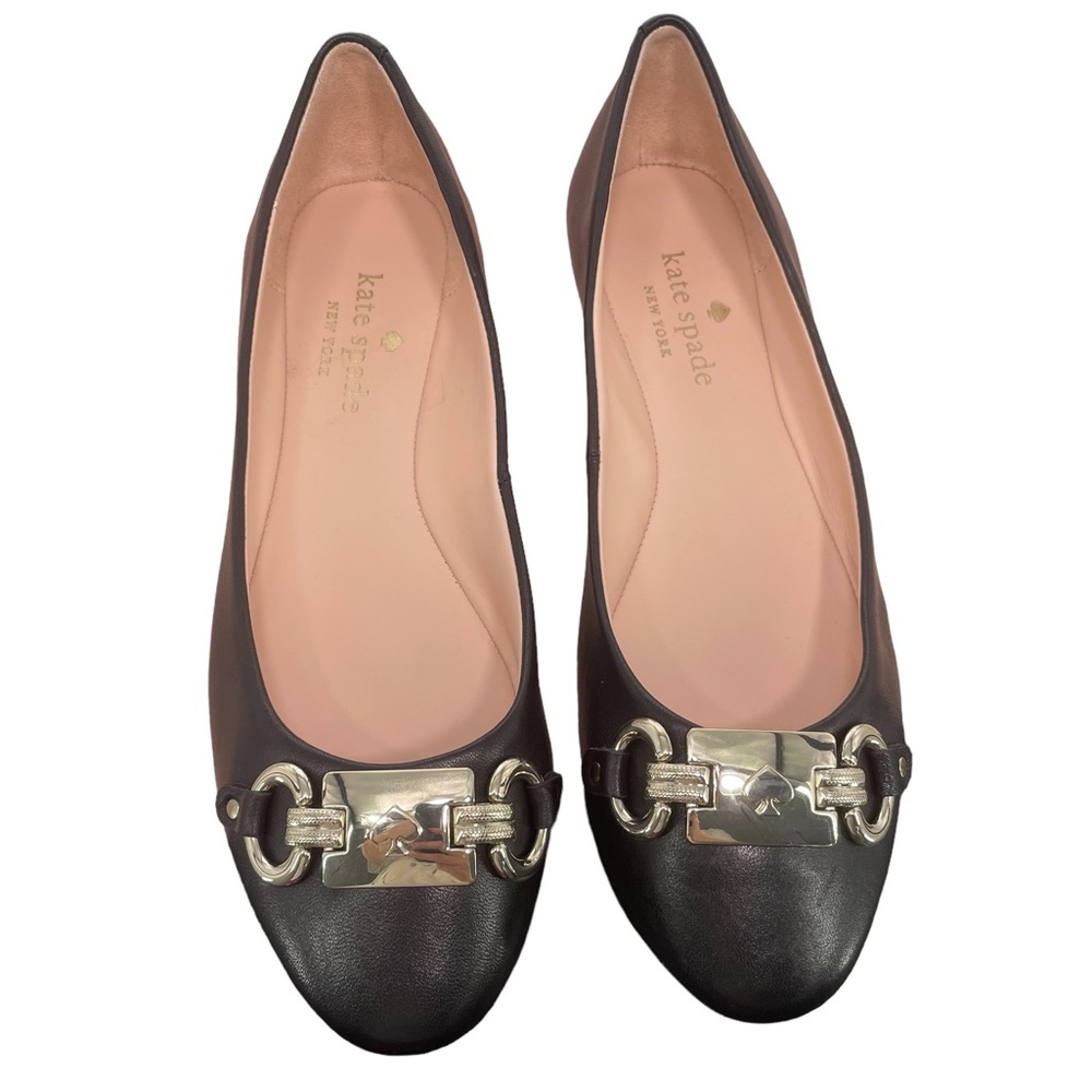 Kate Spade Payton Smooth Black Leather Ballet flats Size 8.5 Modern Preppy NEW